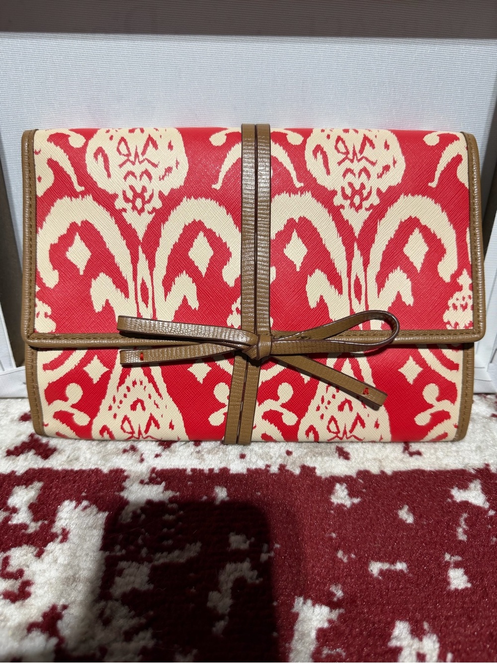 Stella & Dot Bring Your Own Bling Red Cream Ikat Travel Organizer